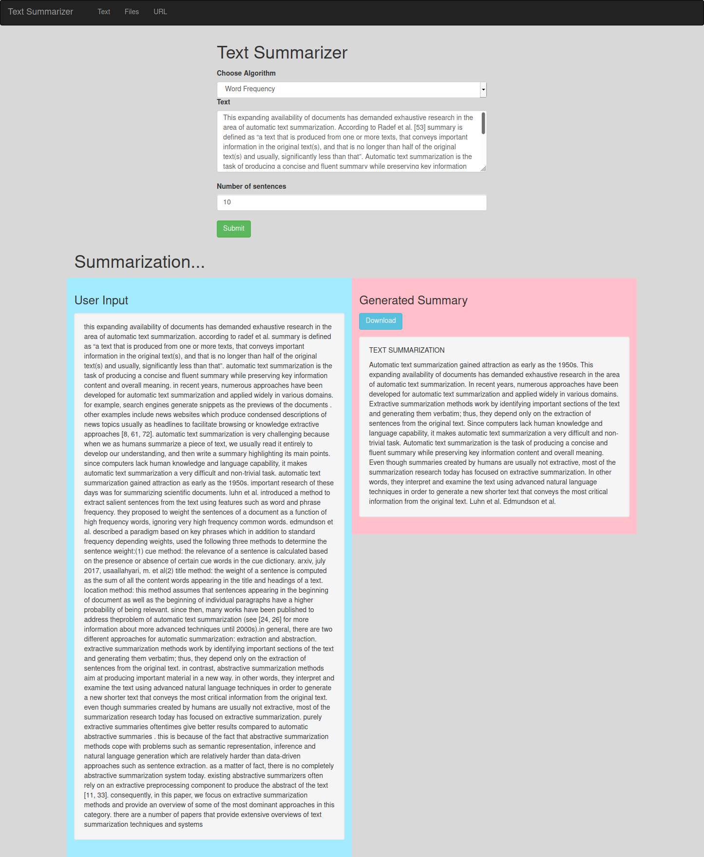 summarising text